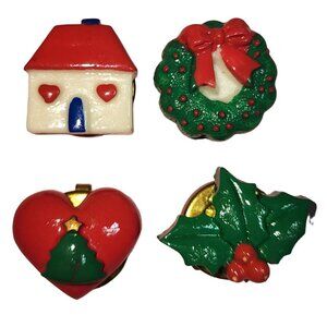 Vintage 1993 Current Inc Holiday Mini Button Covers Christmas Holly Wreath House